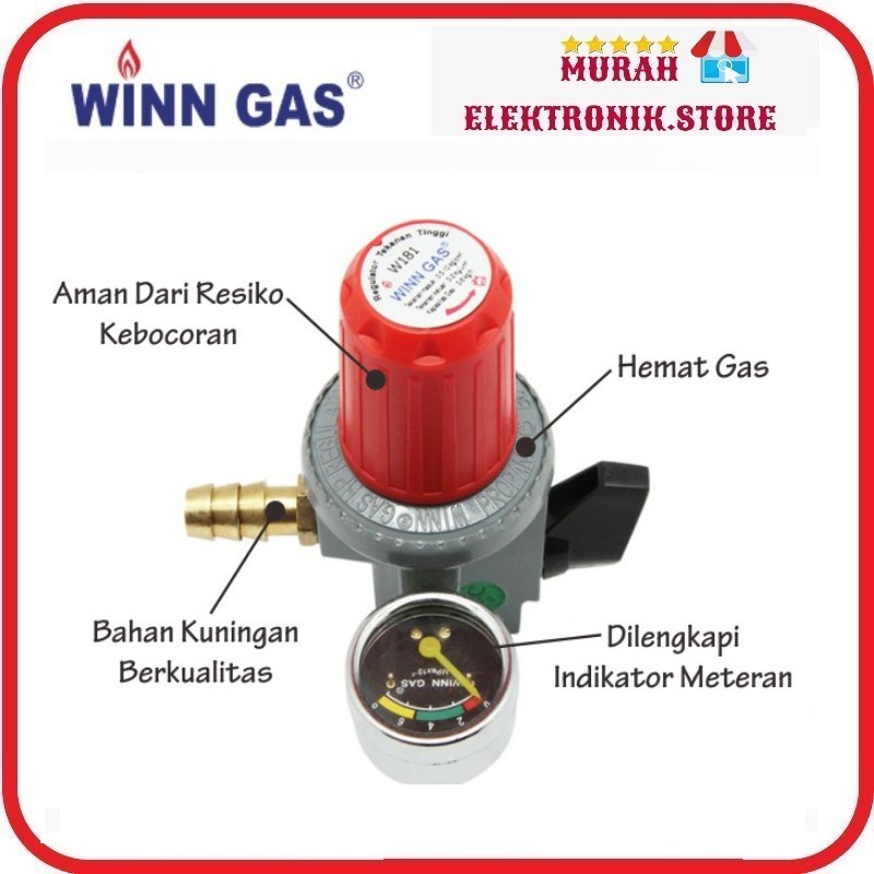 Regulator Kepala Gas Tekanan Tinggi High Pressure LPG WINN GAS W-181-M + Meteran