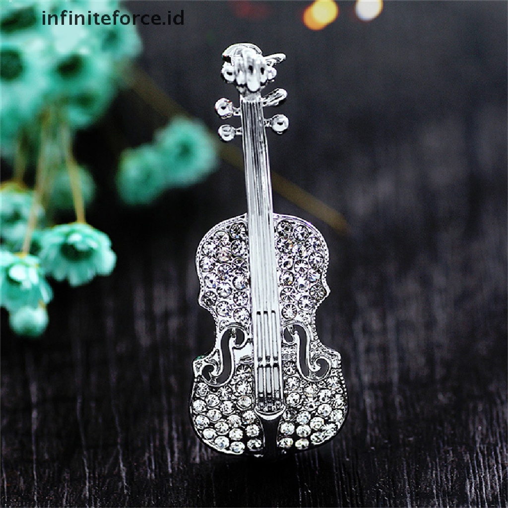 Bros Bentuk Biola Lapis Emas / Silver Aksen Kristal Berlian Imitasi Untuk Syal