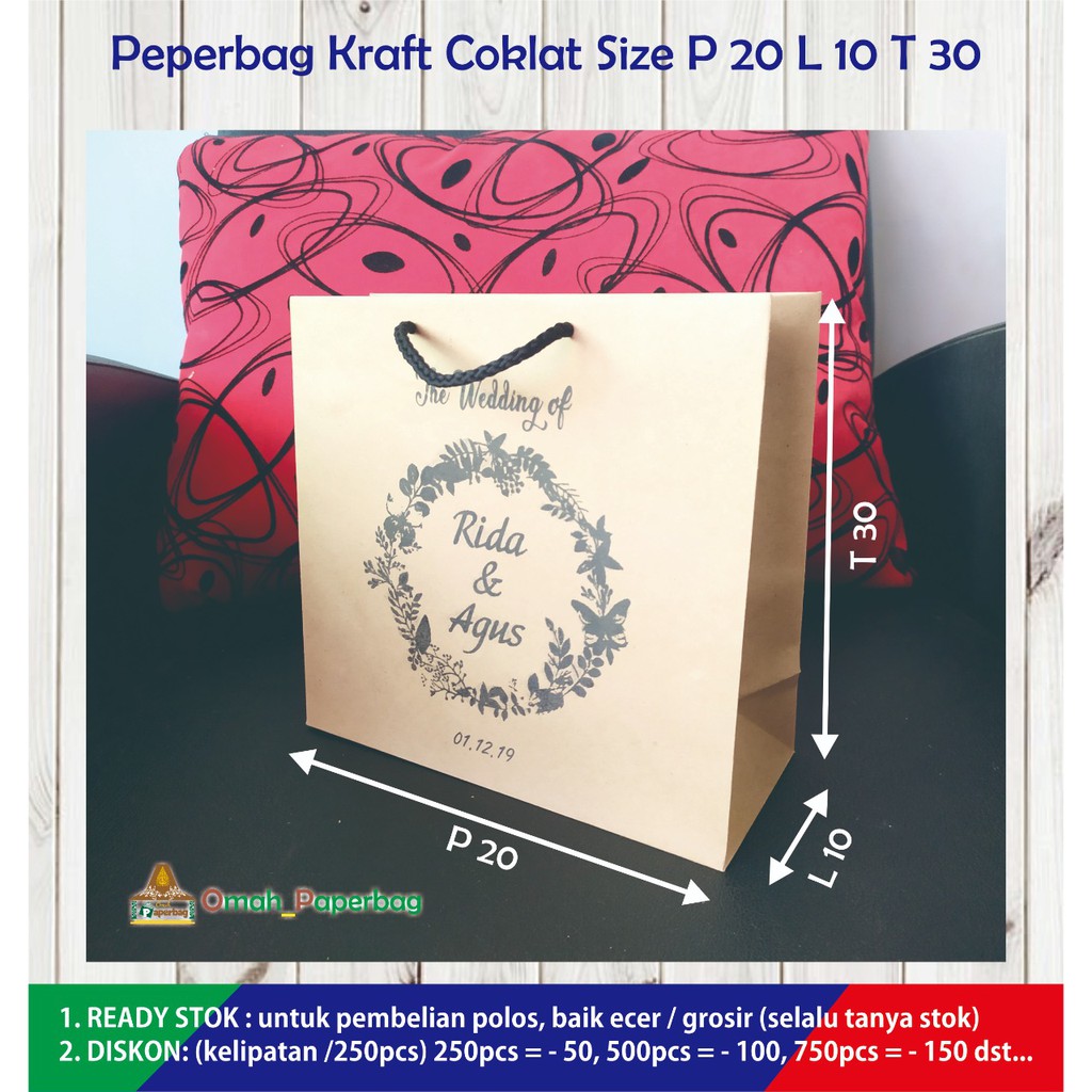 

PAPERBAG KRAFT COKLAT CUSTOM / PAPERBAG WEDDING / PAPERBAG BRIDESMAID / SOUVENIR (SIZE P20 L10 T30)