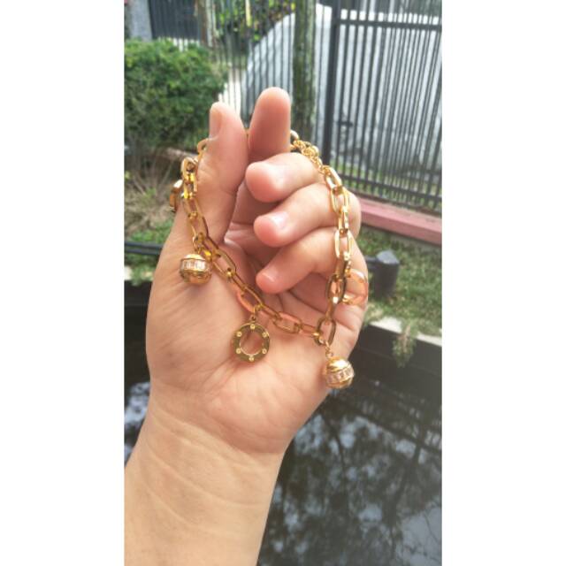 Gelang tangan rantai wanita bola2 cartier gold bahan titanium