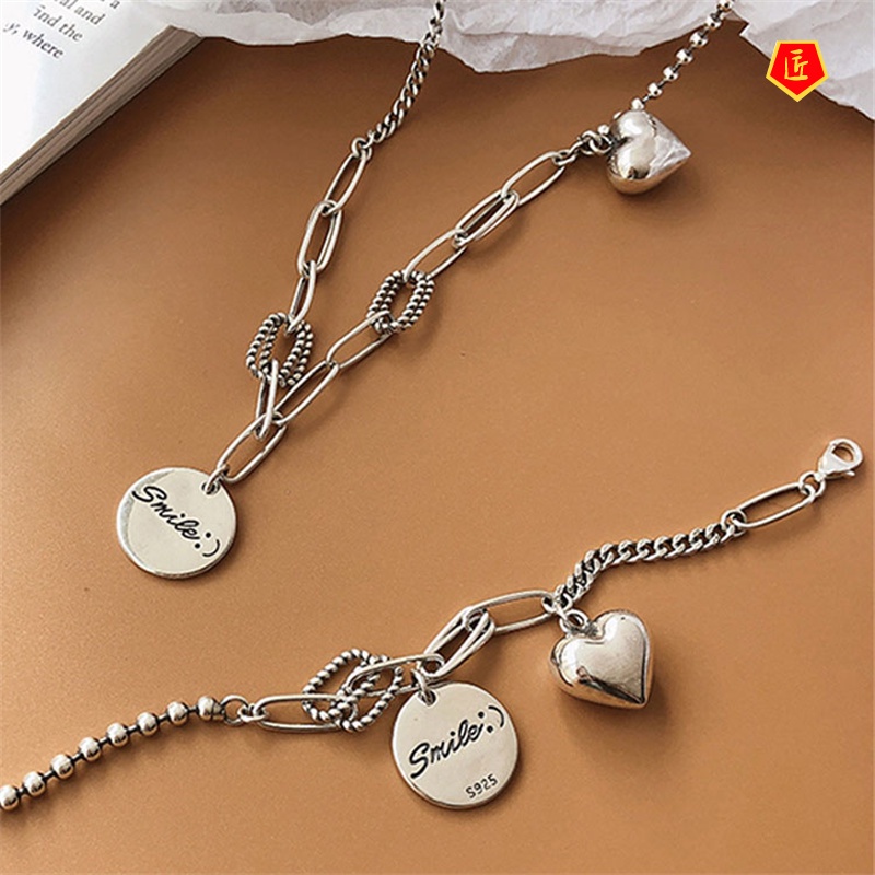 [Ready Stock]S925 Silver round Brand Fashion Heart Necklace Retro