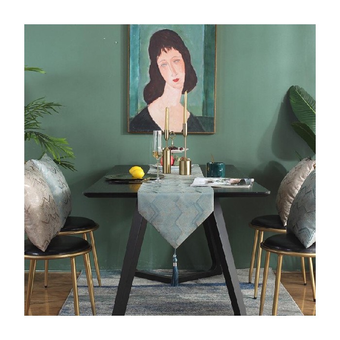 200CM Table Panjang -   Alas Diskon Taplak Dijual BLUE Runner Meja Tengah Meja ZIGZAG Makan