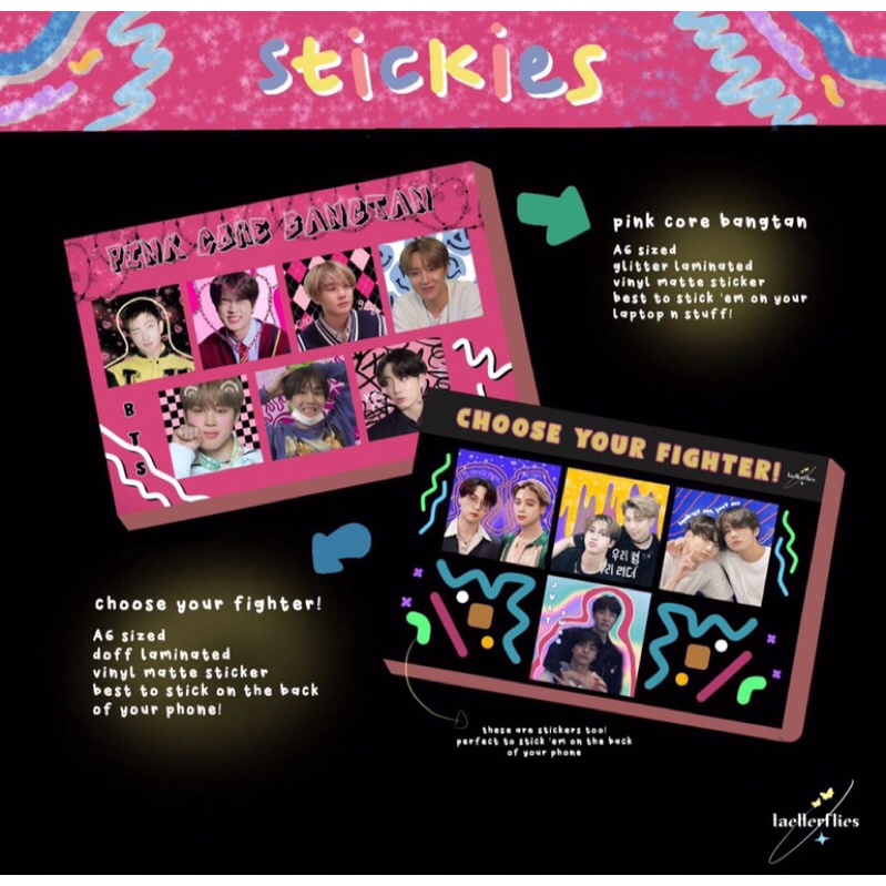 

pink core bangtan & choose your fighter stickers // A6