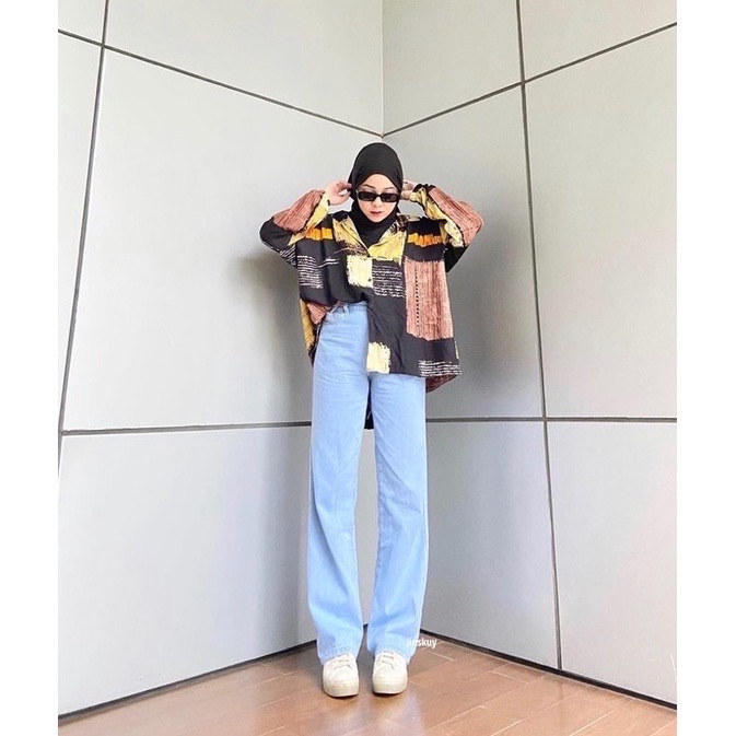 TRIVELA Highwaist Jeans Kulot Wanita Loose