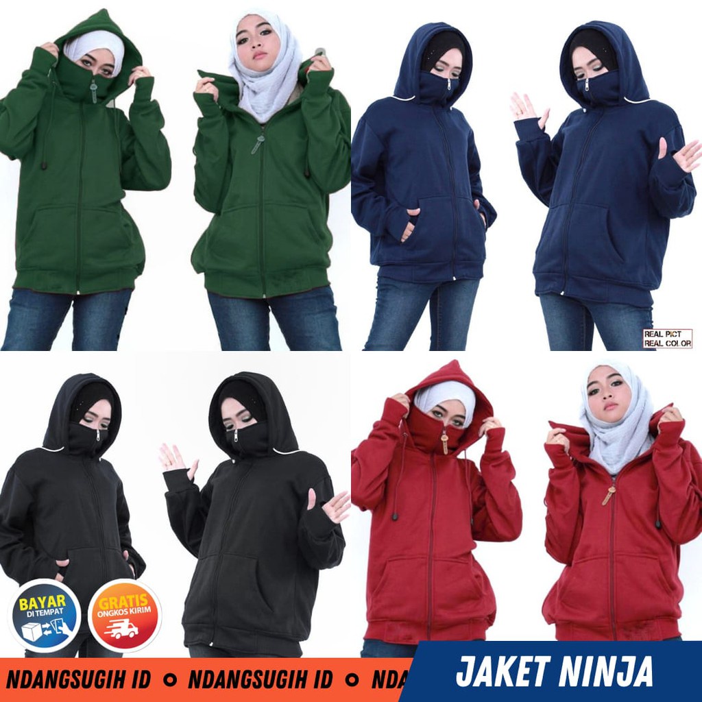 (COD) JAKET HOODIE NINJA ZIPPER POLOS FLEECE PRIA WANITA M - XXL JAKET MASKER POPULER