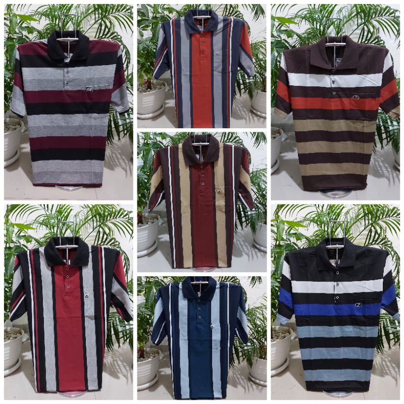 Kaos kerah salur size XL - Kaos kerah garis - Kaos wangki - kaos pria kerah -kaos kerah motif garis