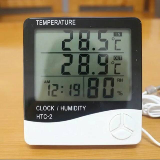 HTC-2 In/Out Thermometer Hygrometer Clock Temperature Humidity 3 Row