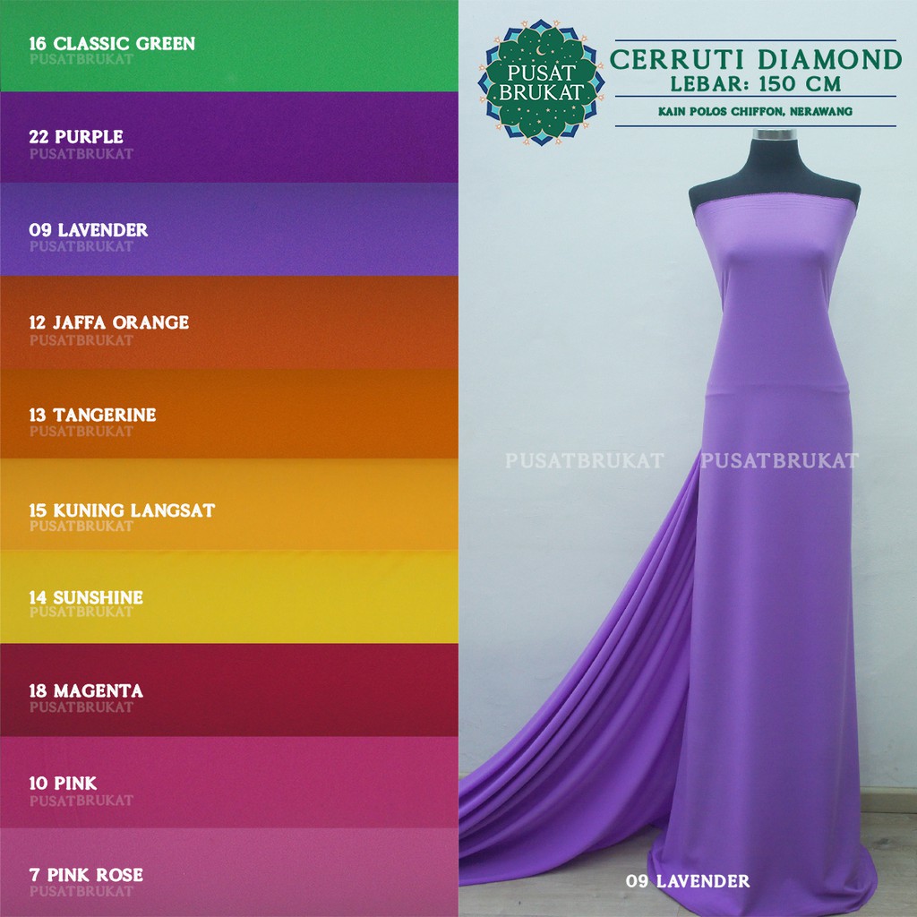 CERRUTI DIAMOND - KAIN CHIFFON / SIFON DIAMOND POLOS, WARNA CERAH, NERAWANG [harga per 0.5m]