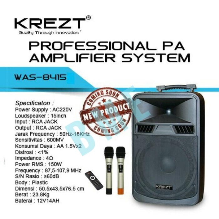 Speaker Portable Meeting Wireless KREZT WAS - 8415 (15Inch)