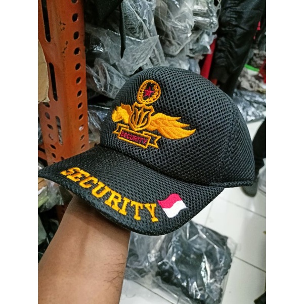 topi security hitam wing kuning