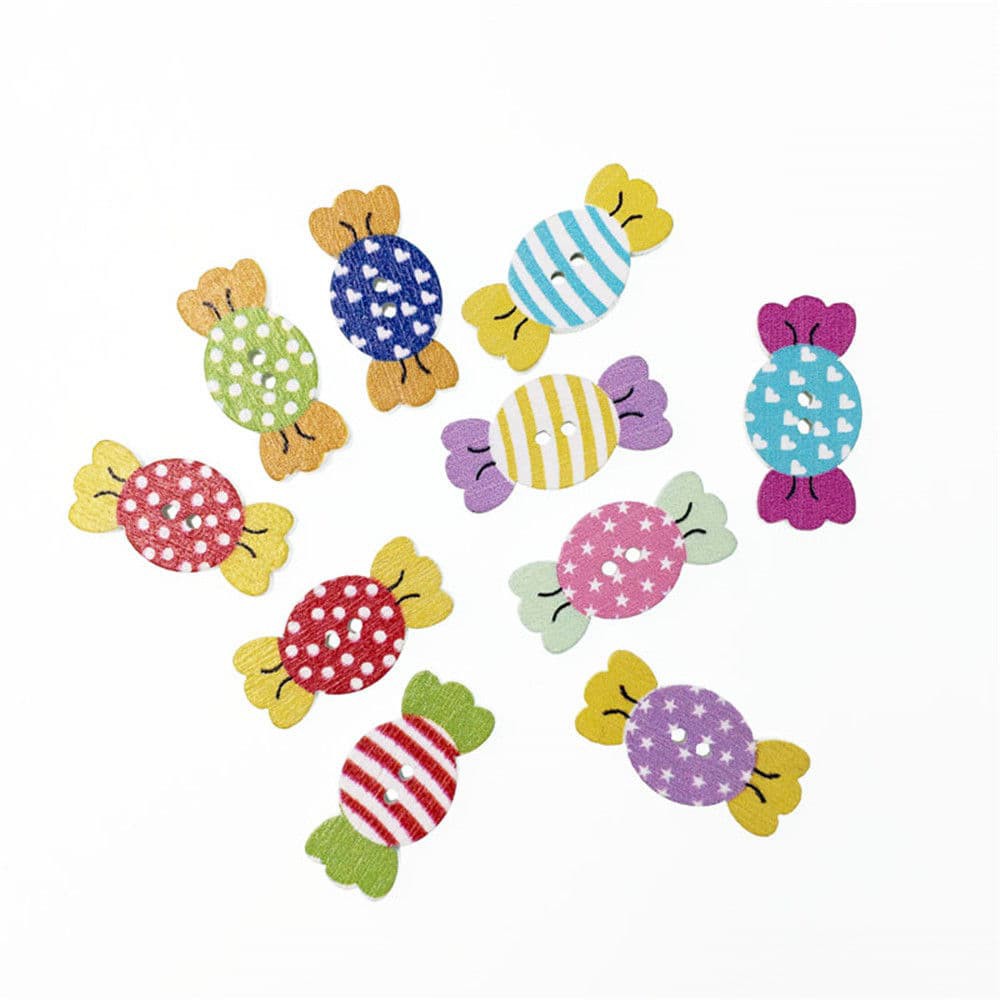 Kancing Kayu Dua Lubang - Cute Candy Style (10pcs)