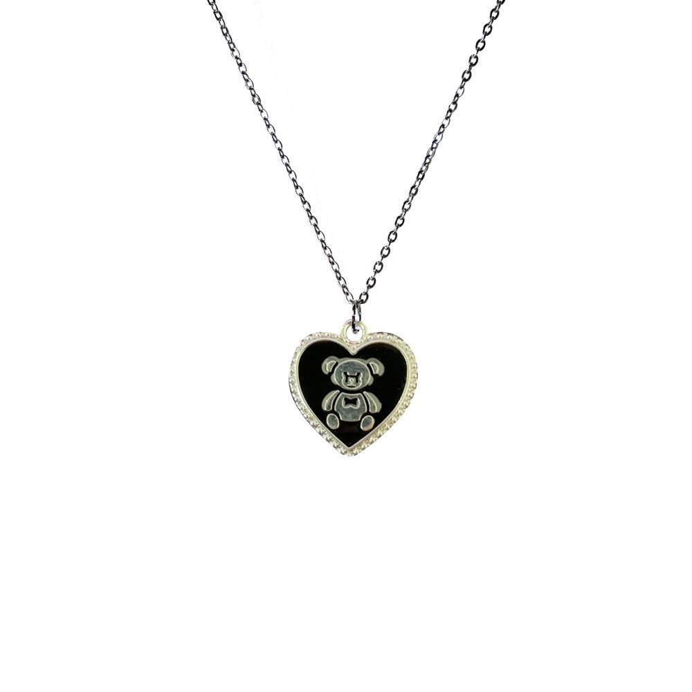 Kalung Rantai Klavikula Bentuk Hati Beruang Warna Silver Gaya Korea