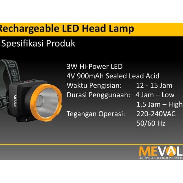 Promo MEVAL 3 Watt White Head Lamp Super Bright - Lampu Senter Kepala >> PASTI AWET