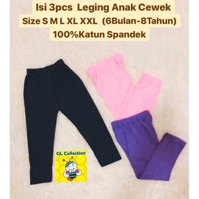 OBRAL!ISI 3PCS! LEGING WARNA ANAK SIZE S/M/L/XL/XXL 6BULAN-8TAHUN 100%KATUN