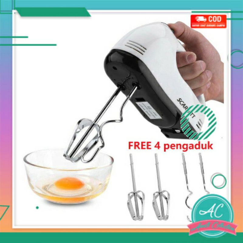 COD Original SCARLETT Hand Mixer elektrik listrik pengaduk adonan free 4 pcs pengaduk stainless