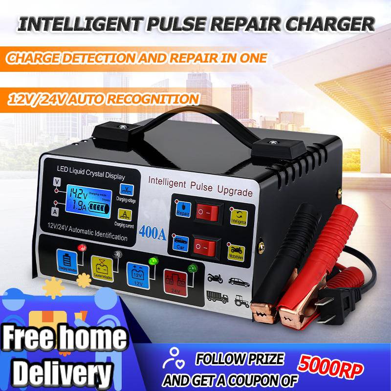 Mobil Pintar Perbaikan Baterai Pengisi Daya 400W  12v / 24v  6-180Ah Upgrade Charger Aki Mobil Lead Acid Smart Battery Charger