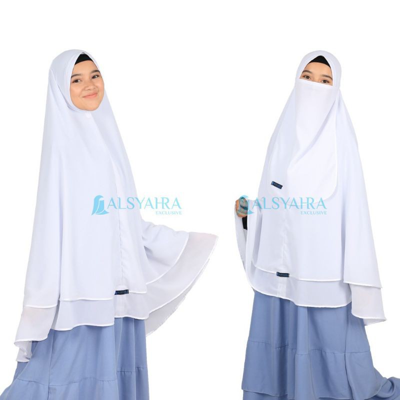 Set Khimar Umroh Walimah Bisban 2 Layer Cadar Tali Sifon Premium Alsyahra Exclusive