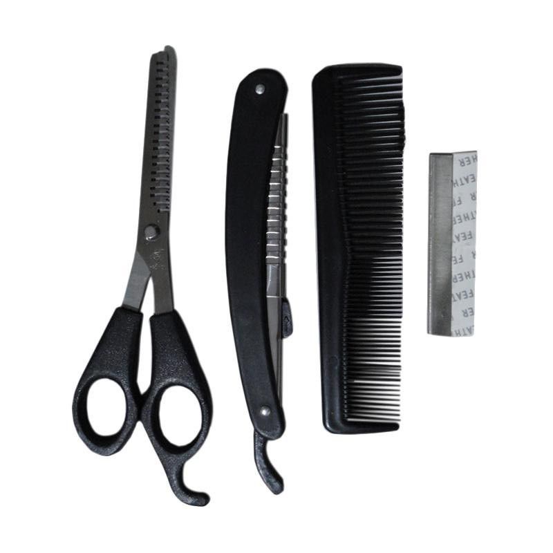 Gunting Potong Rambut Set 4 Pcs Pink Gunting Sasak + Cukur Lipat Set + Sisir Zigzag Shaggy / Combi + Scissors