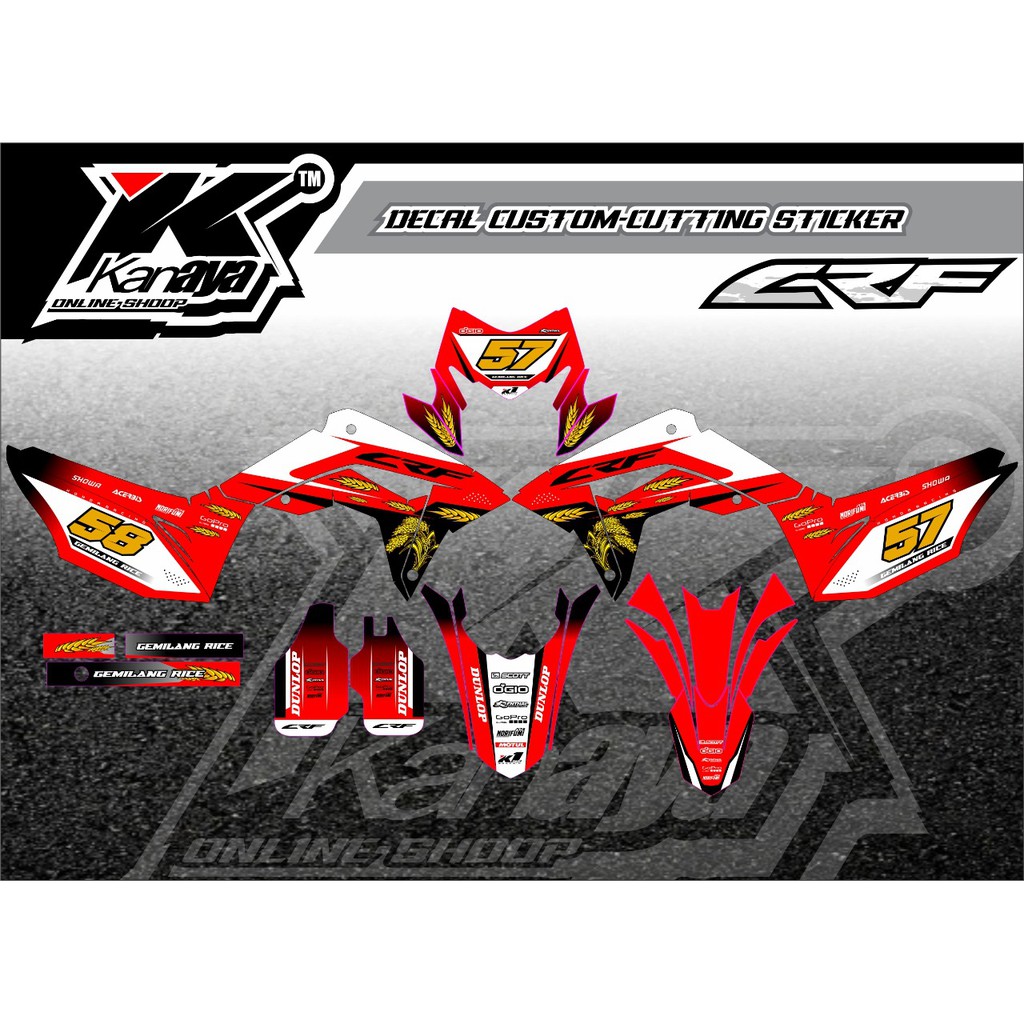 DECAL CRF 150 DESAIN TERBARU DENGAN WARNA MERAH,PUTIH,DAN HITAM