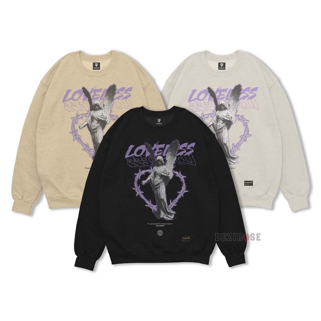 DEZIROSE Sweater Crewneck Loveless Pria &amp; Wanita Distro Original Fleece Tebal Premium Size M L XL XXL