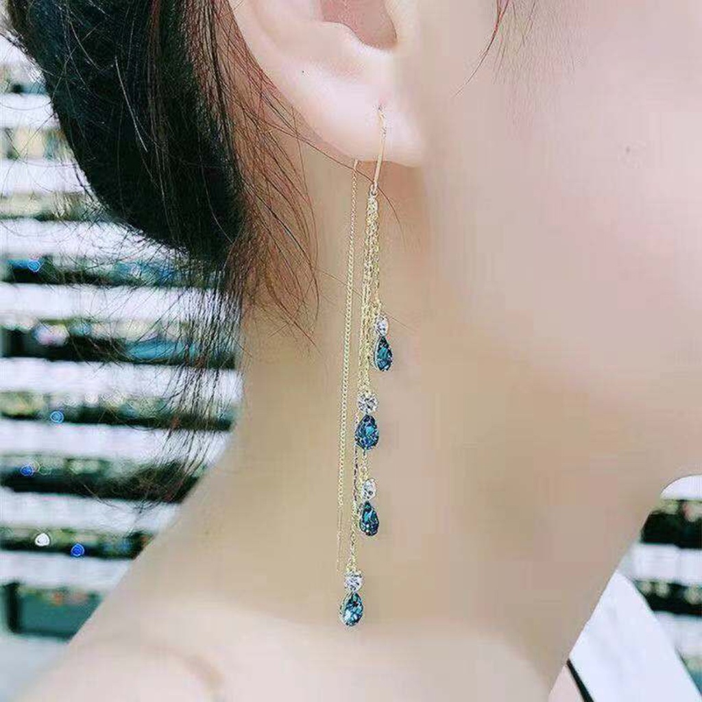 Hu Hu Hu Hu Hu Alat Bantu Pasang Kacamata♡ 1 Pasang Anting Rumbai Menjuntai Aksen Kristal Imitasi Warna Kontras Untuk Wanita