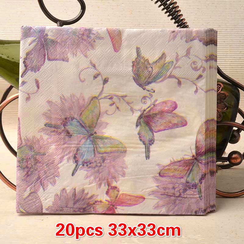 Purple Butterfly Vintage Flower Disposable Napkin Cafe Wedding Party Tissue Placemat Napkin Festival