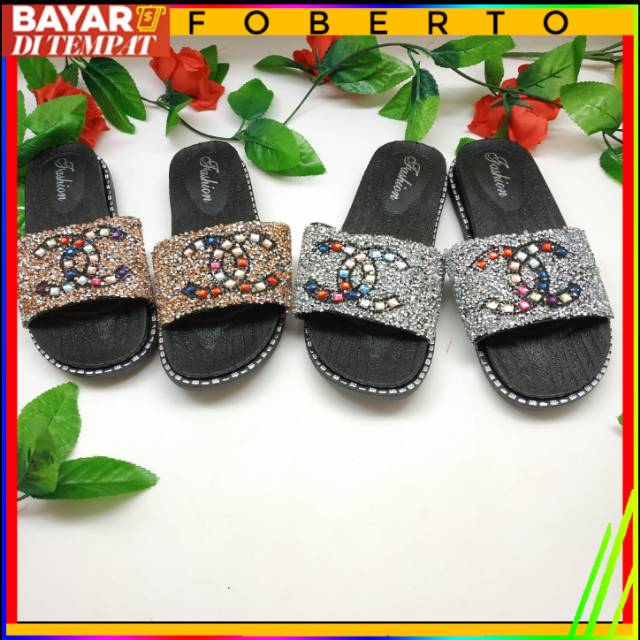 [COD] FOBERTO Sandal Sendal Selop Slop Jellyshoes/ Jelly Shoes Wanita Cewek Import Impor Manik