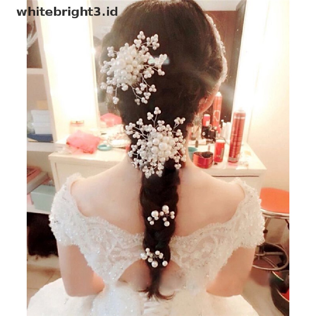 (whitebright3.id) Jepit Rambut Model Bunga Kristal Diamante + Mutiara Untuk Wanita / Bridesmaid