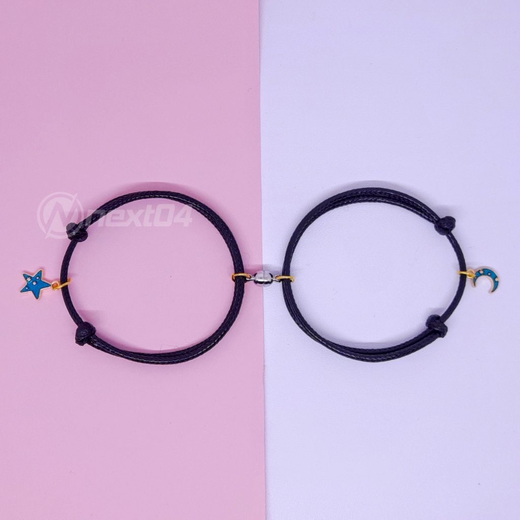 Gelang Couple Magnet Pasangan Bestie Sahabat Pacar Korea Bulan Bintang Hitam Murah-3