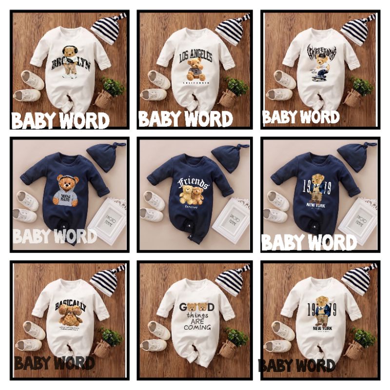 SLEEPSUIT + TOPI Full DTF Bear (SNI) 2-8 BULAN