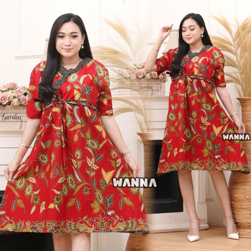 DRESS BATIK WANITA LENGAN PENDEK ELEGAN CANTIK DAN MODERN BATIK WANITA KEKINIAN
