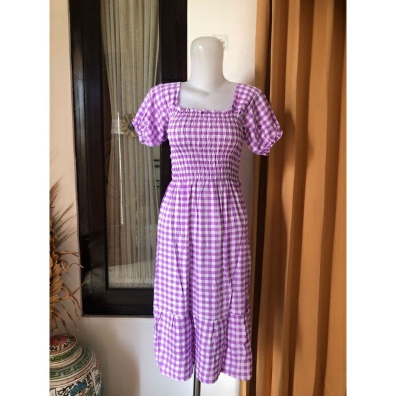 essen dress dress wanita korea A line bodycon maxi party//dress kerut kotak lengan pendek