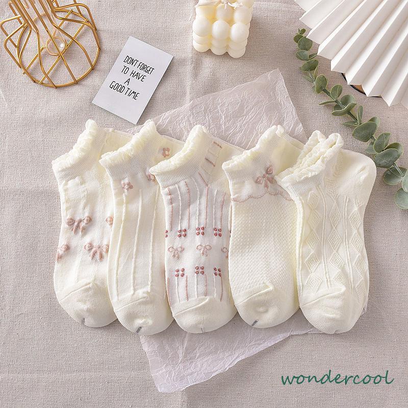 Kaos Kaki Wanita Kaus Kaki Perahu Dangkal Musim Panas Lucu Renda Tipis Kaos Kaki Bernapas-Won