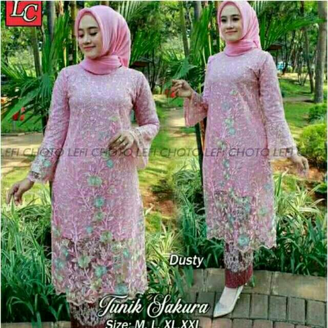 Set kebaya sakura tile bordir terbaru