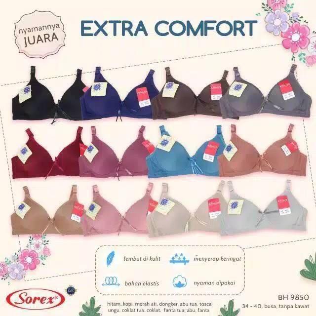 BH BRA SOREX 9850 TANPA KAWAT BERMOTIF PORI PORI BAHAN IMPORT BUSA TIPIS CUP B SIZE 34-40 | ARA98STO