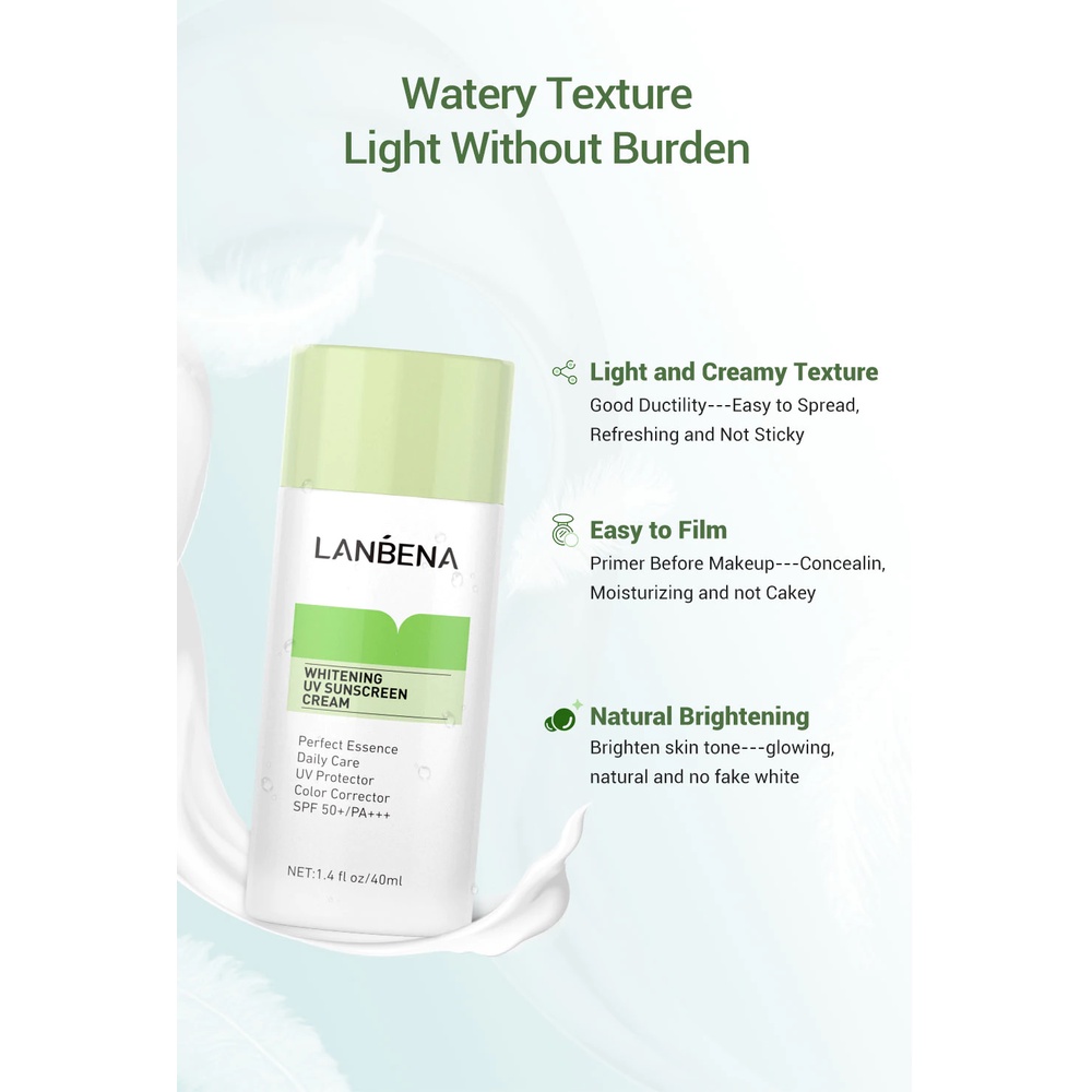 [BPOM] LANBENA Whitening UV Susncreen Cream Green - Menyamarkan (40ml) - unscreen Cream UV Whitening Green Sunscreen Face Body Sun Protection SPF50 + Daily Care Moisturizer