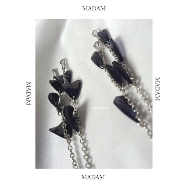 2in1 Strap Masker Konektor Masker Hijab Rantai Silver Mote Acrylic Kerang & Dasi / Tali Masker Ranta