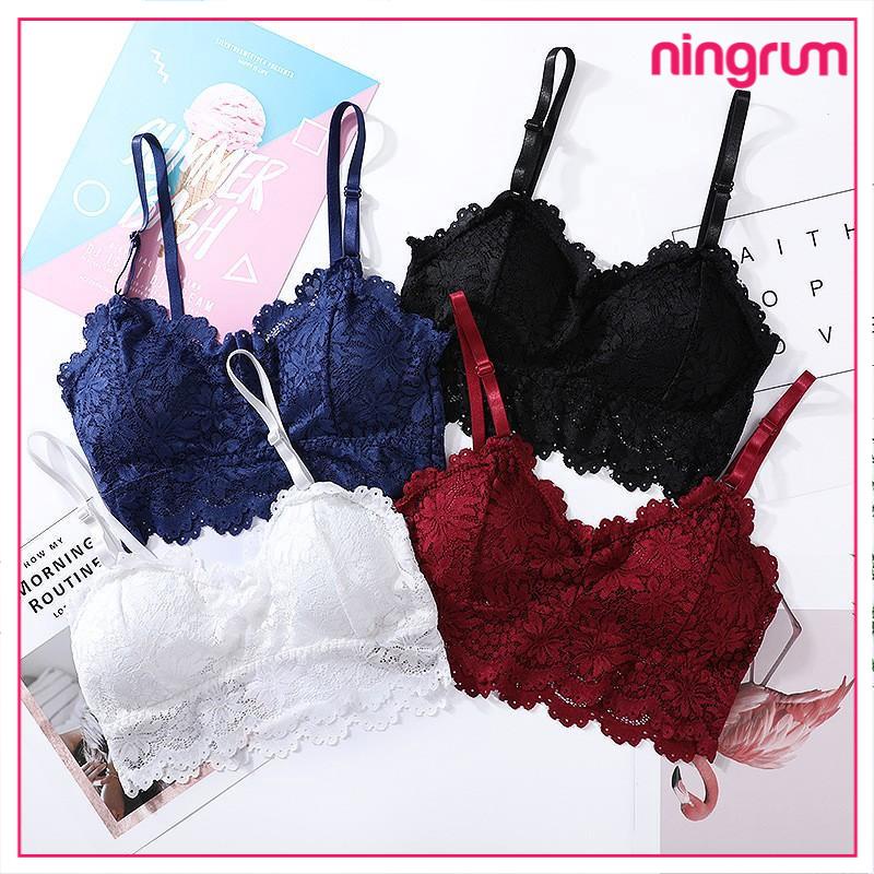 Ningrum Pakaian Dalam Bra Wanita BH Wanita Crop Top Lace Tanpa Kawat Bahan Lace Renda Bunga Import - 2006