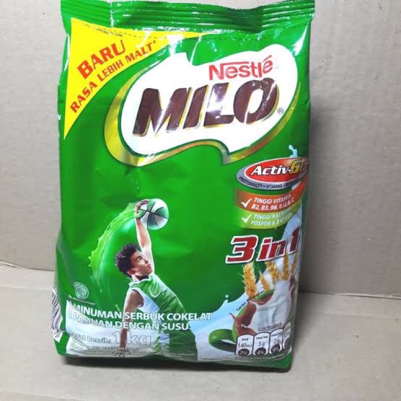 

susu bubuk milo 3in1 activ-go susu cokelat pouch 1kg