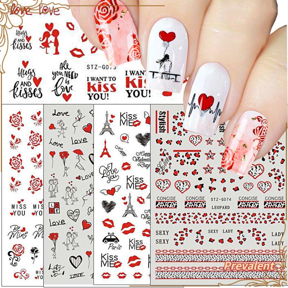 Stiker Kuku 3D Motif Kartun Valentine Warna Merahpink Untuk Nail Art