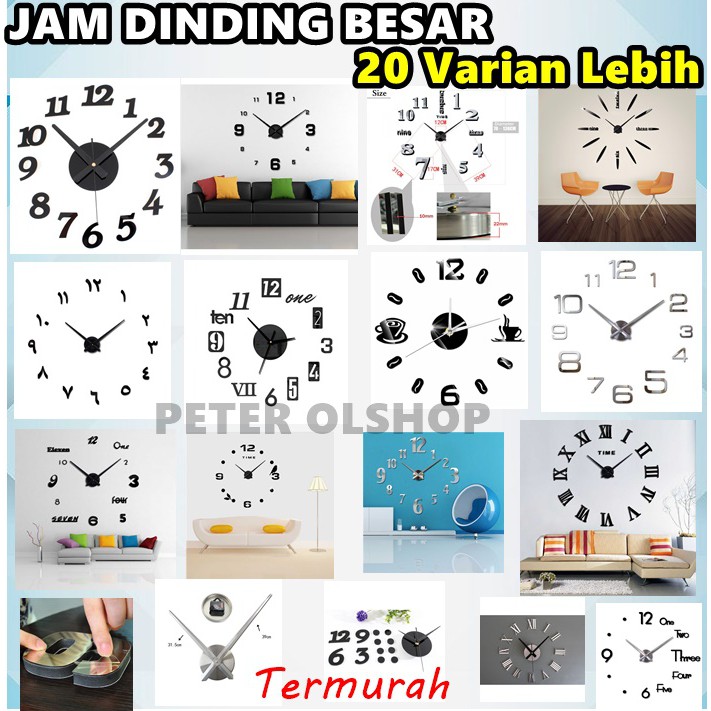 Jam Dinding Angka Besar Raksasa 3D giant Wall Huruf Angka 20 Varian Lebih