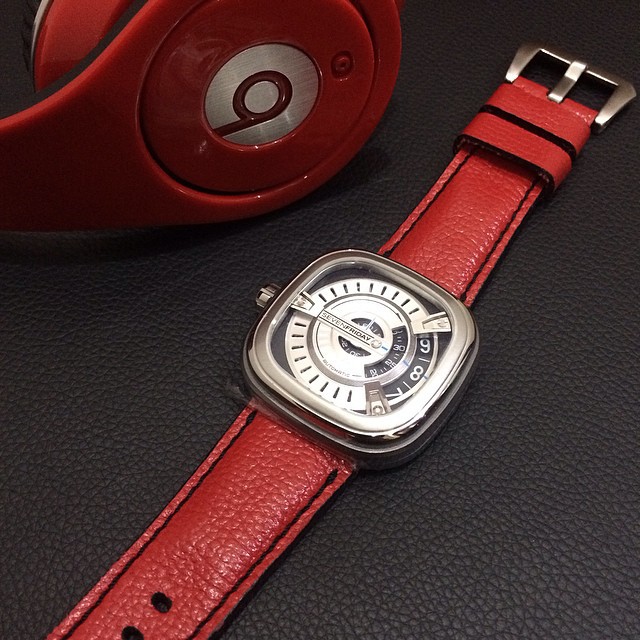 Premium Leather Handmade Gunny Straps Hot Red For Sevenfriday M2/01 M1/03 P2/01 P2/02 P3/01 P1/02