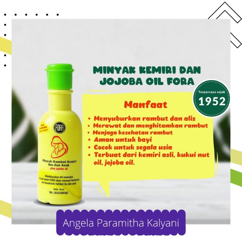 Minyak Rambut Kemiri ibu &amp; anak, 65mL by Fora - Penebal Alis - Penebal Rambut - 100% Produk Original