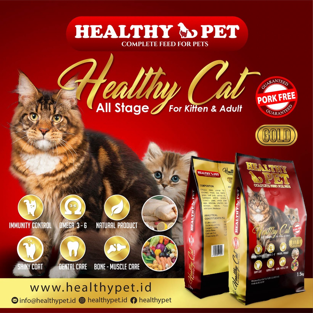 Makanan Kucing HEALTHY Cat Pet Gold 1,5 KG / Dry Cat Food Murah
