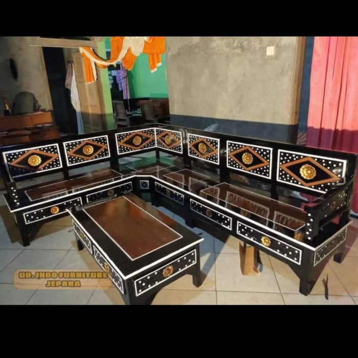 meja kursi jati untuk ruang tamu sudut pojok kayu jati