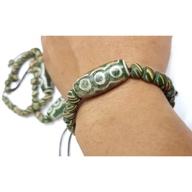 GELANG DZI TIBET KOMBINASI MANIK DAYAK KEREN BOS KU