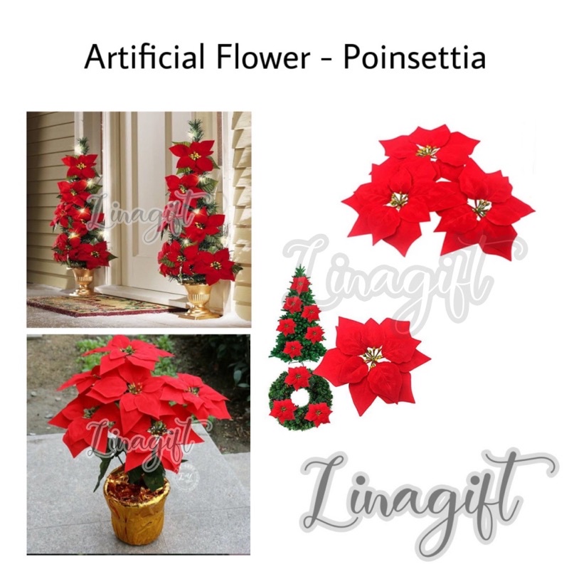 ARTIFICIAL FLOWER - POINSETTIA - BUNGA PLASTIK PALSU BUATAN / DEKORASI RUMAH / BUNGA NATAL KATSUBA / DECORATION POINSENTIA / EUPHORBIA PULCHERRIMA / NATAL / CHRISTMAS / HIASAN KADO FLOWER WRAPPING FLORIST