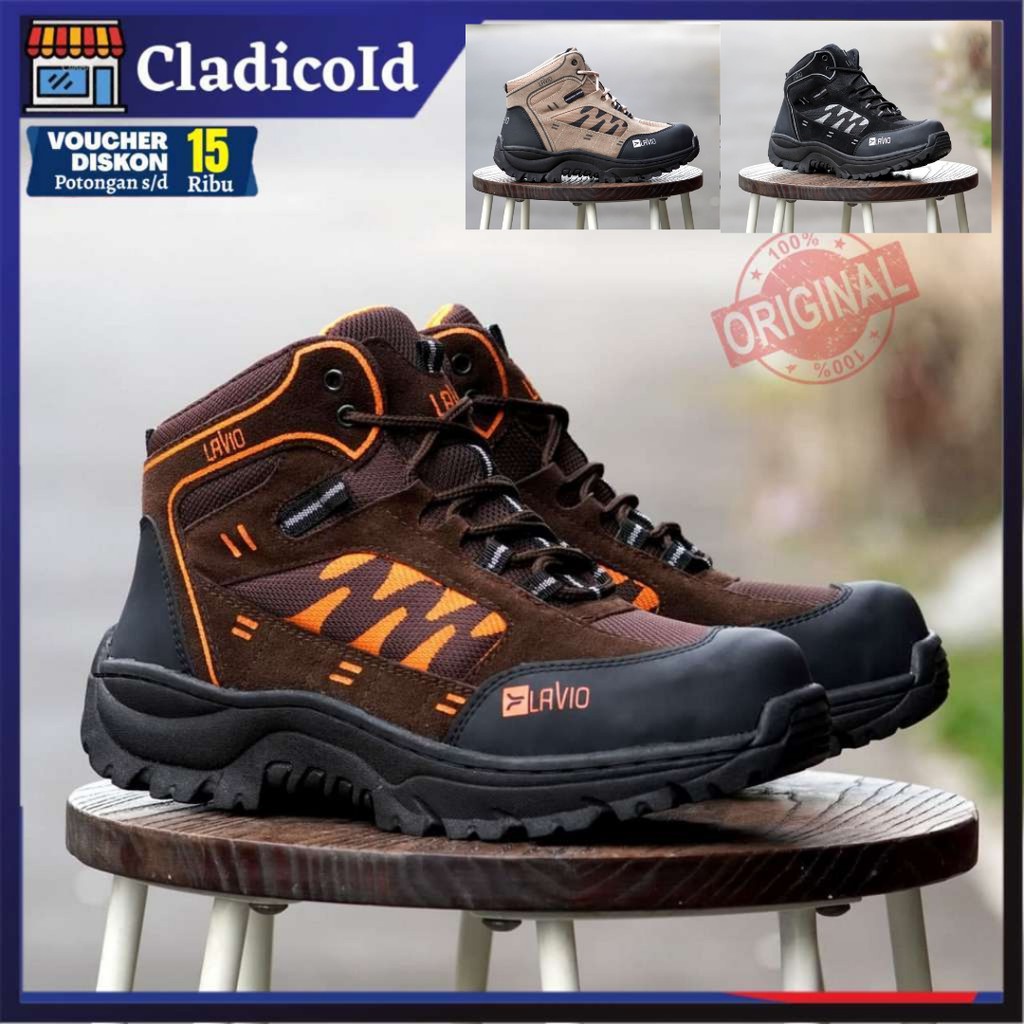 AXEL Lavio Sepatu Pria Safety Haiking Ujung Besi Sol Karet Anti Slip Tidak Licin Spatu Boots Gunung Hiking Kerja Proyek Pabrik Outdoor Lapangan sefty Shoes Boot