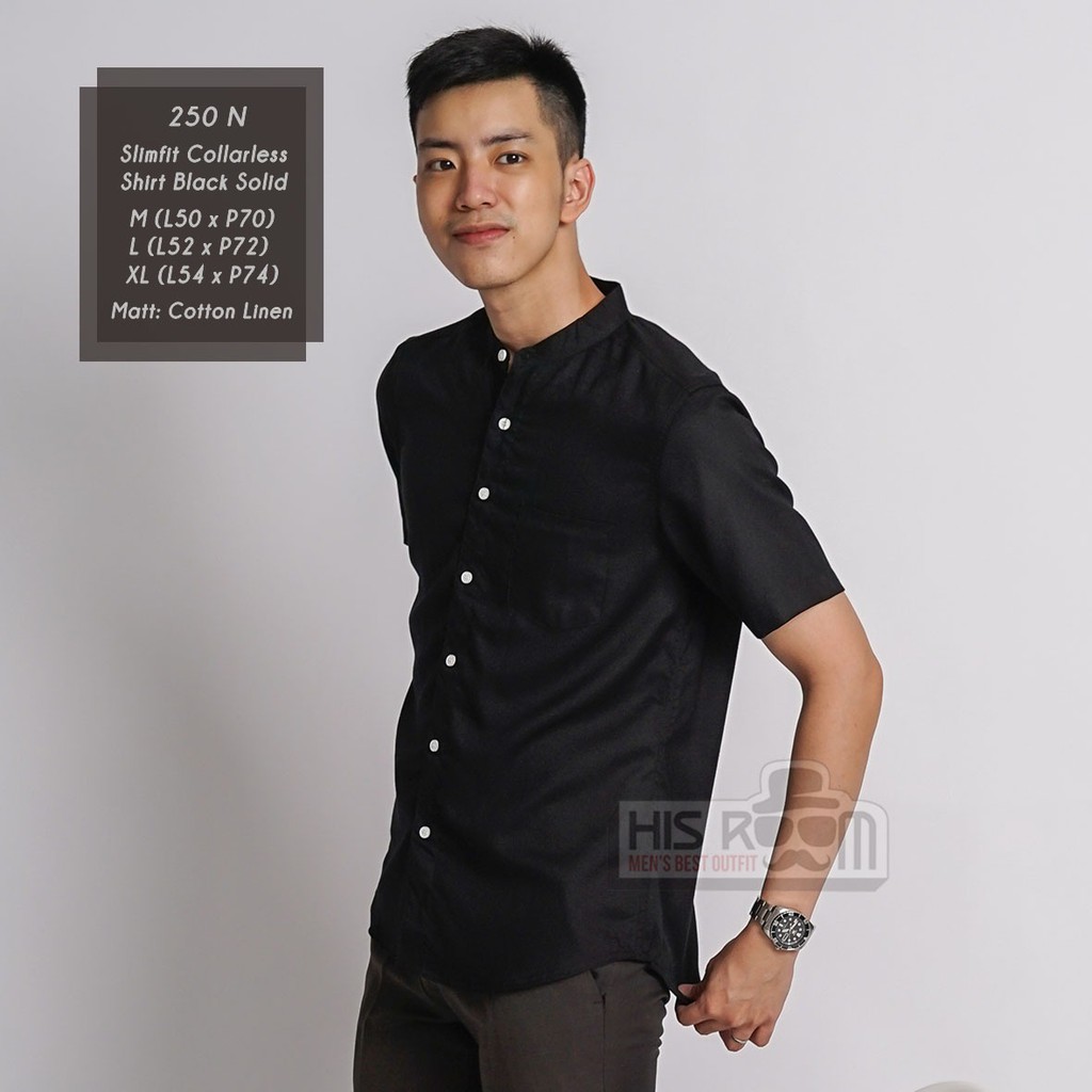 HSRM - Kemeja Pria Kerah Shanghai Kemeja Polos Pria Kemeja Lengan Pendek Collarless MD Shirt 250