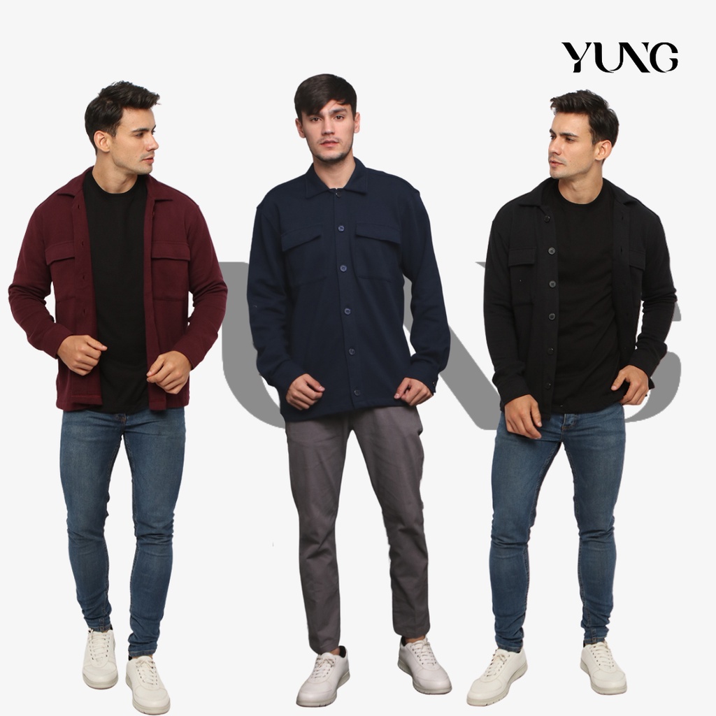 YUNG Kemeja Overshirt Pria Casual Bahan Fleece